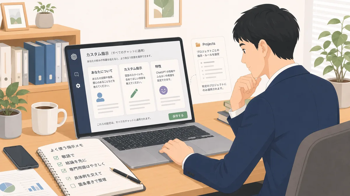 ChatGPTのCustom Instructionsとは？パーソナライズ設定の使い方とProjectsとの違い