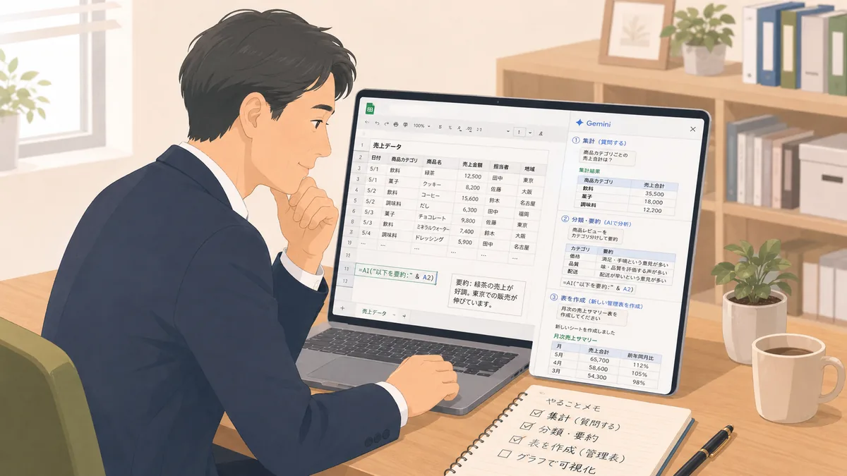 スプレッドシートのGeminiでできること｜集計・分類・表作成を効率化する使い方