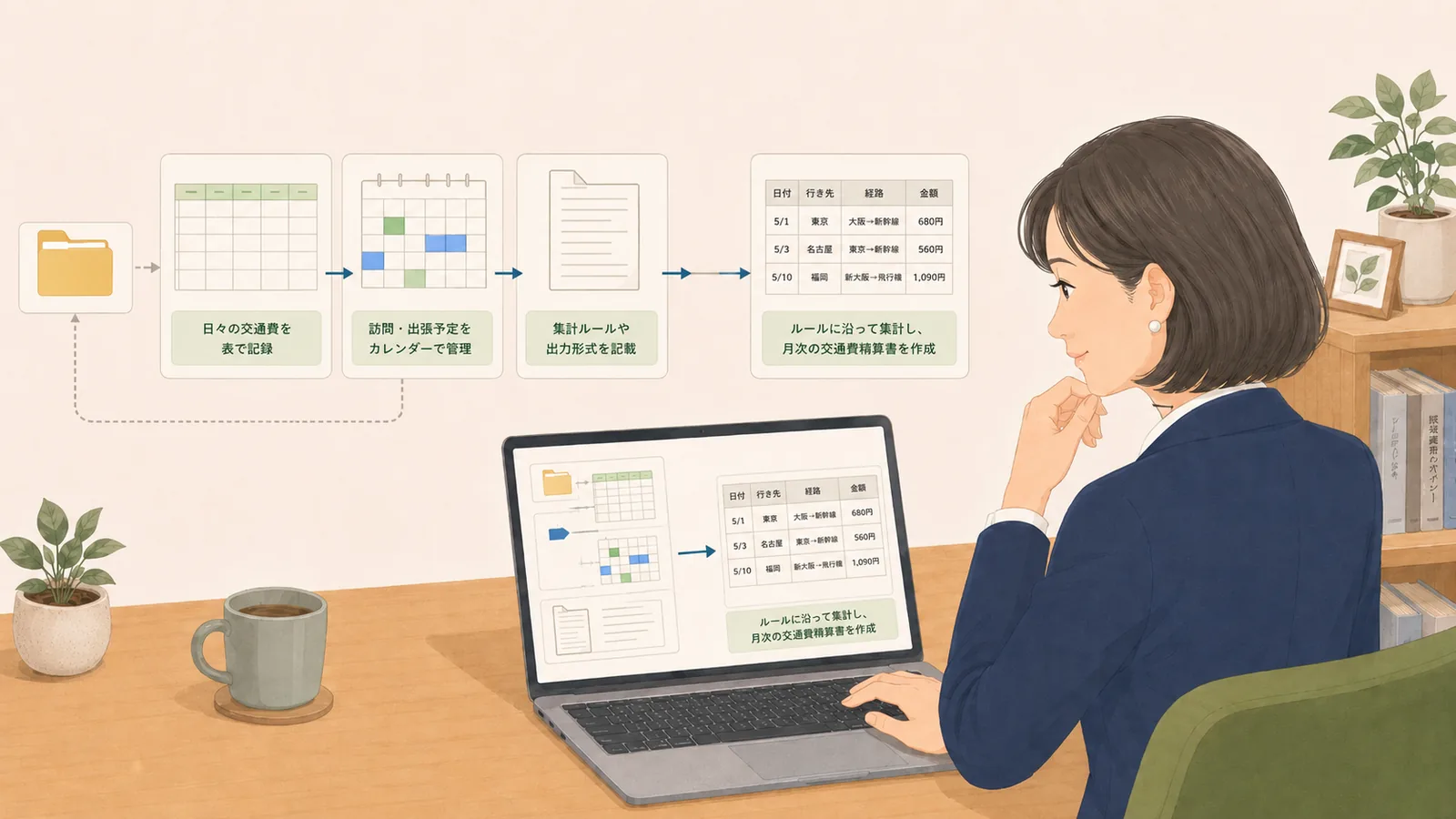 Claude Coworkで毎月の交通費精算を5分に｜フォルダと指示文の作り方